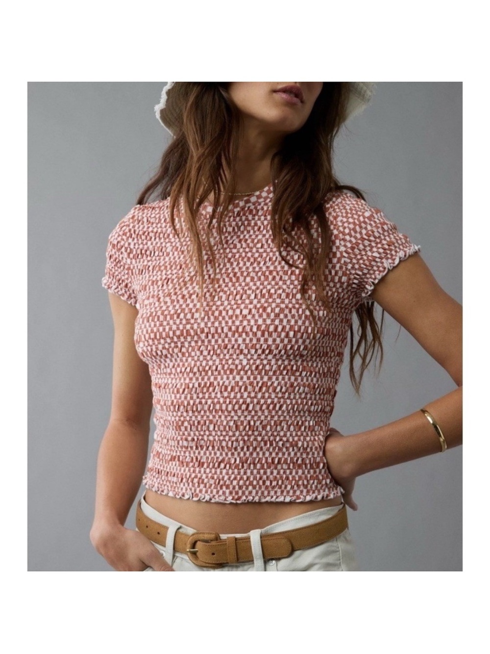 Women’s orange scrunched Short-Sleeve Top